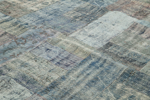 Handmade Area Rug | Blue Patchwork Rug - Cotton Wool Carpet, Vintage Turkish Style