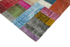 Handmade Area Rug - Blue Patchwork Wool Cotton Carpet 9'11'' x 13'5'' for Living Room