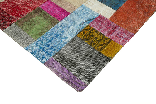 Handmade Area Rug - Blue Patchwork Wool Cotton Carpet 9'11'' x 13'5'' for Living Room