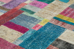 Handmade Area Rug - Blue Patchwork Wool Cotton Carpet 9'11'' x 13'5'' for Living Room
