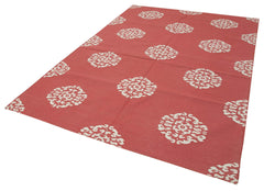 Geometric Duri Red Geometric Cotton Wool Handmade Area Rug 5'11'' x 8'9''