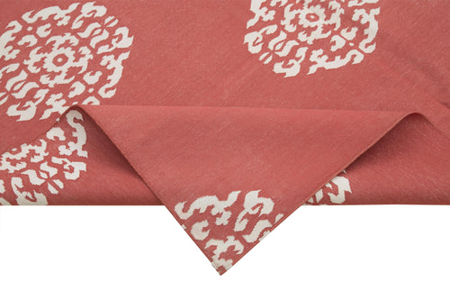 Geometric Duri Red Geometric Cotton Wool Handmade Area Rug 5'11'' x 8'9''