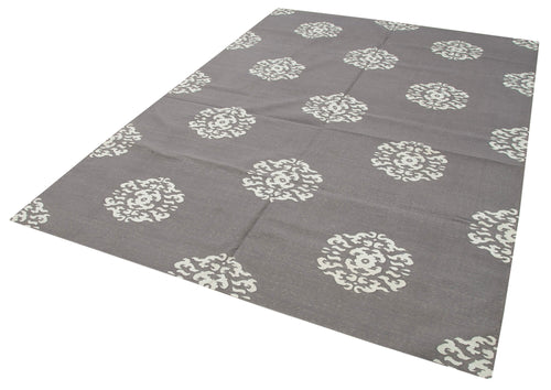 Geometric Duri Grey Geometric Cotton Wool Handmade Area Rug 6'2'' x 8'10''