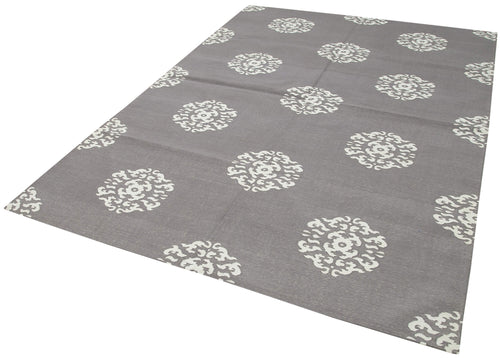 Geometric Duri Grey Geometric Cotton Wool Handmade Area Rug 6'1'' x 8'9''