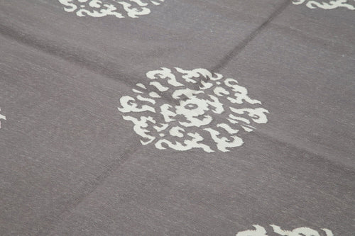 Geometric Duri Grey Geometric Cotton Wool Handmade Area Rug 6'1'' x 8'9''