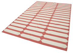 Geometric Duri Red Geometric Cotton Wool Handmade Area Rug 6'0'' x 8'10''