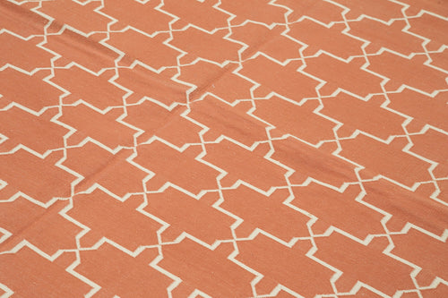 Geometric Duri Orange Geometric Cotton Wool Handmade Area Rug 6'5'' x 9'2''