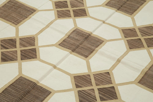 Geometric Duri Brown Geometric Cotton Wool Handmade Area Rug 5'10'' x 8'9''
