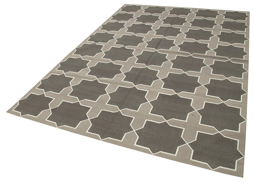 Geometric Duri Grey Geometric Cotton Wool Handmade Area Rug 6'3'' x 8'11''