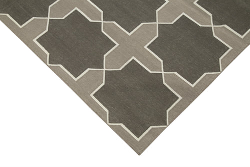 Geometric Duri Grey Geometric Cotton Wool Handmade Area Rug 6'3'' x 8'11''