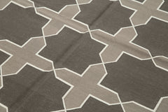 Geometric Duri Grey Geometric Cotton Wool Handmade Area Rug 6'3'' x 8'11''