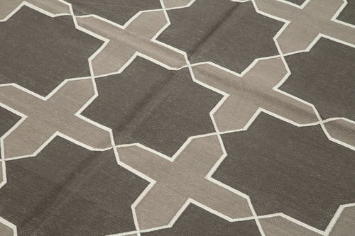 Geometric Duri Grey Geometric Cotton Wool Handmade Area Rug 6'3'' x 8'11''