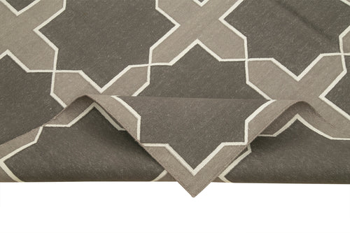 Geometric Duri Grey Geometric Cotton Wool Handmade Area Rug 6'3'' x 8'11''