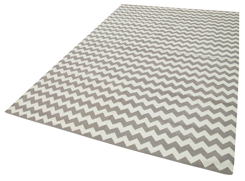 Geometric Duri Grey Geometric Cotton Wool Handmade Area Rug 6'0'' x 9'1''
