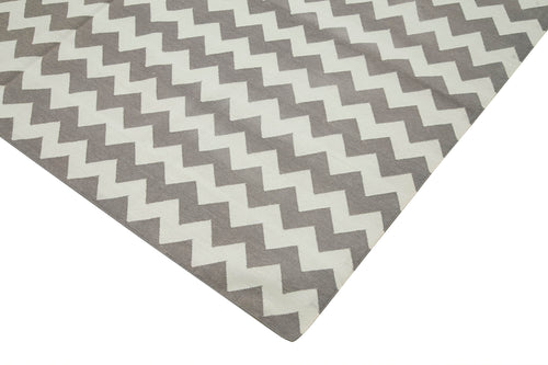 Geometric Duri Grey Geometric Cotton Wool Handmade Area Rug 6'0'' x 9'1''