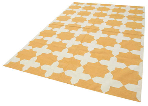 Geometric Duri Yellow Geometric Cotton Wool Handmade Area Rug 6'2'' x 8'11''