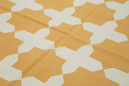 Geometric Duri Yellow Geometric Cotton Wool Handmade Area Rug 6'2'' x 8'11''