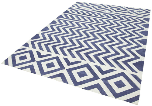 Geometric Duri Blue Geometric Cotton Wool Handmade Area Rug 6'0'' x 8'11''