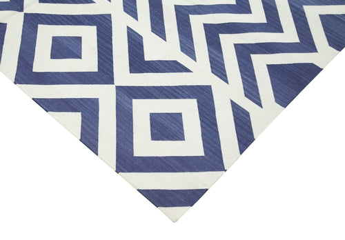 Geometric Duri Blue Geometric Cotton Wool Handmade Area Rug 6'0'' x 8'11''