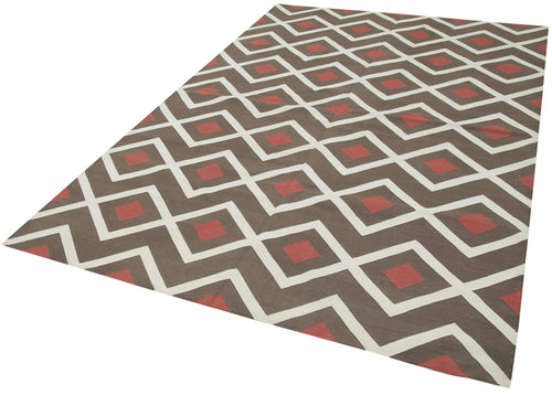 Geometric Duri Brown Geometric Cotton Wool Handmade Area Rug 6'0'' x 8'11''
