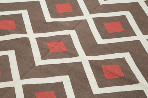 Geometric Duri Brown Geometric Cotton Wool Handmade Area Rug 6'0'' x 8'11''