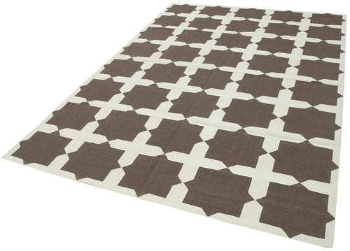Handmade Area Rug - Brown Geometric Cotton Wool Rug 6'1"x9'0" Durable Soft Texture
