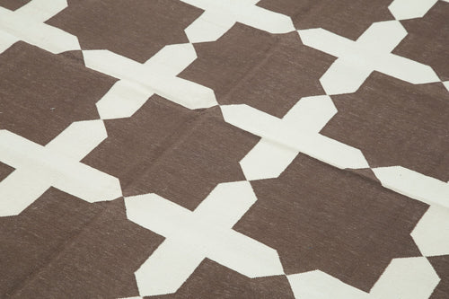 Handmade Area Rug - Brown Geometric Cotton Wool Rug 6'1"x9'0" Durable Soft Texture