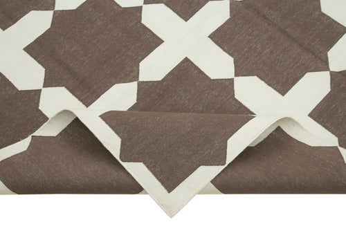 Handmade Area Rug - Brown Geometric Cotton Wool Rug 6'1"x9'0" Durable Soft Texture
