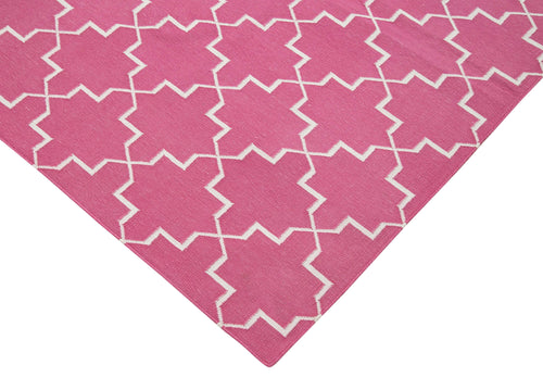 Geometric Duri Pink Geometric Cotton Wool Handmade Area Rug 6'1'' x 8'11''