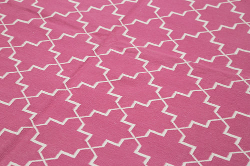 Geometric Duri Pink Geometric Cotton Wool Handmade Area Rug 6'1'' x 8'11''