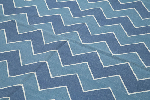 Geometric Duri Blue Geometric Cotton Wool Handmade Area Rug 6'2'' x 8'10''