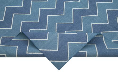 Geometric Duri Blue Geometric Cotton Wool Handmade Area Rug 6'2'' x 8'10''