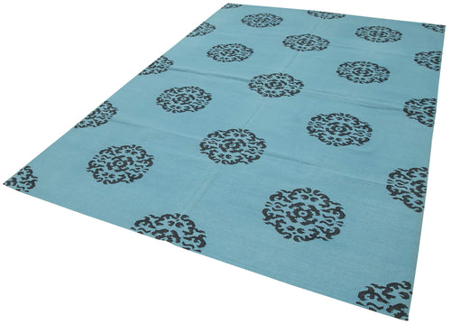 Geometric Duri Turquoise Geometric Cotton Wool Handmade Area Rug 6'3'' x 8'11''