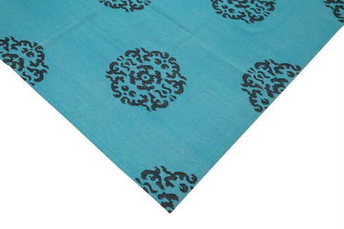 Geometric Duri Turquoise Geometric Cotton Wool Handmade Area Rug 6'3'' x 8'11''