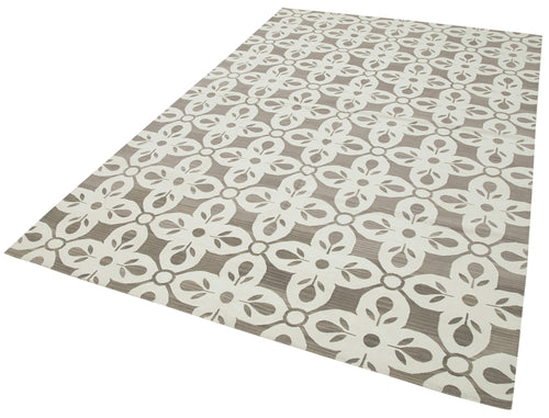 Geometric Duri Grey Geometric Cotton Wool Handmade Area Rug 5'10'' x 9'1''