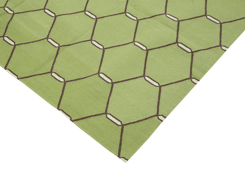 Geometric Duri Green Geometric Cotton Wool Handmade Area Rug 6'1'' x 9'3''