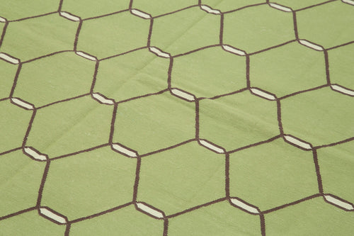 Geometric Duri Green Geometric Cotton Wool Handmade Area Rug 6'1'' x 9'3''