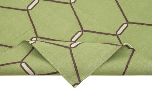 Geometric Duri Green Geometric Cotton Wool Handmade Area Rug 6'1'' x 9'3''