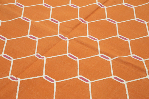 Geometric Duri Orange Geometric Cotton Wool Handmade Area Rug 6'0'' x 8'9''