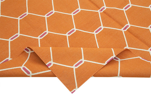 Geometric Duri Orange Geometric Cotton Wool Handmade Area Rug 6'0'' x 8'9''