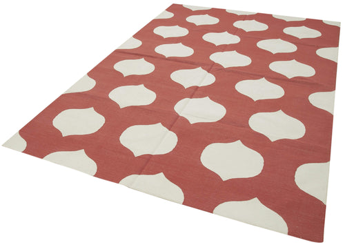 Geometric Duri Red Geometric Cotton Wool Handmade Area Rug 6'1'' x 8'10''