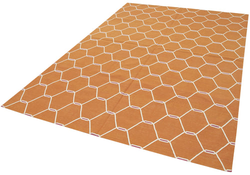 Geometric Duri Orange Geometric Cotton Wool Handmade Area Rug 6'1'' x 9'0''