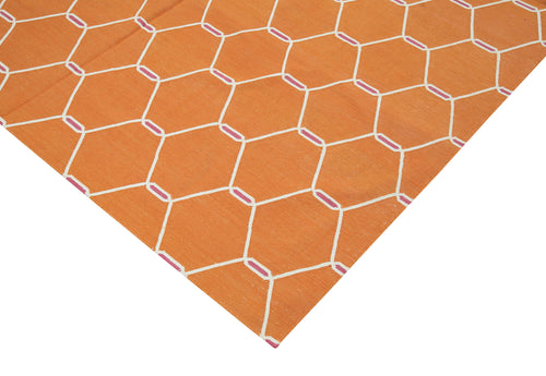 Geometric Duri Orange Geometric Cotton Wool Handmade Area Rug 6'1'' x 9'0''