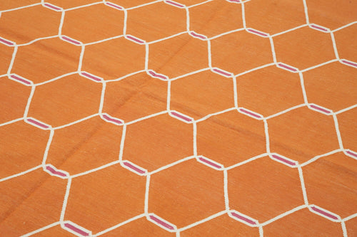Geometric Duri Orange Geometric Cotton Wool Handmade Area Rug 6'1'' x 9'0''
