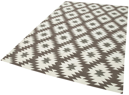 Geometric Duri Brown Geometric Cotton Wool Handmade Area Rug 5'9'' x 8'10''
