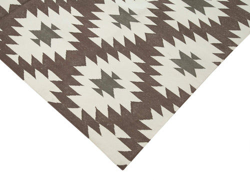 Geometric Duri Brown Geometric Cotton Wool Handmade Area Rug 5'9'' x 8'10''