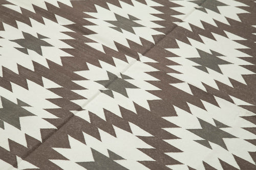 Geometric Duri Brown Geometric Cotton Wool Handmade Area Rug 5'9'' x 8'10''