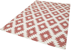 Geometric Duri Red Geometric Cotton Wool Handmade Area Rug 6'2'' x 8'11''