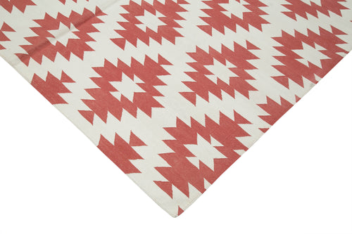 Geometric Duri Red Geometric Cotton Wool Handmade Area Rug 6'2'' x 8'11''