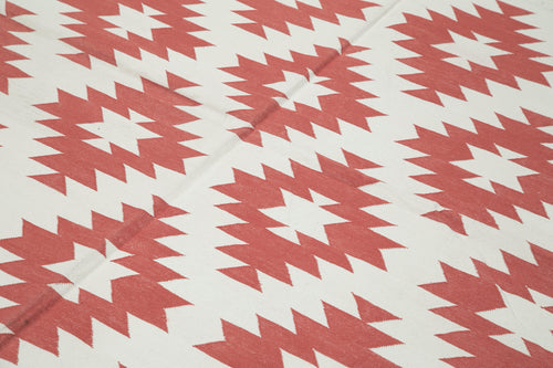 Geometric Duri Red Geometric Cotton Wool Handmade Area Rug 6'2'' x 8'11''